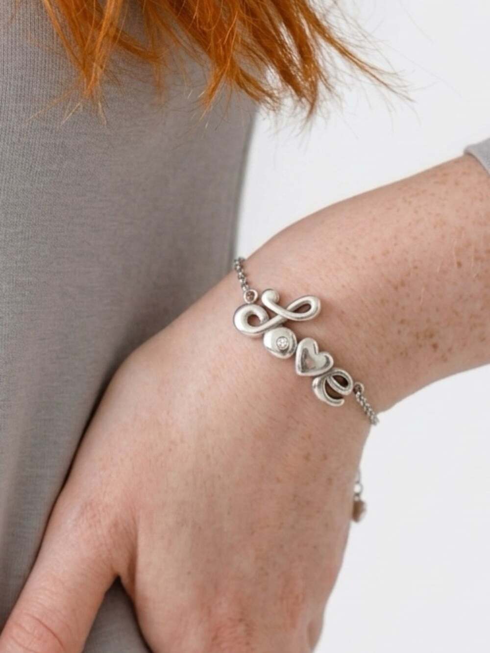 Brighton Silver Plated Script Love Heart Charm Chain Bracelet Dainty.